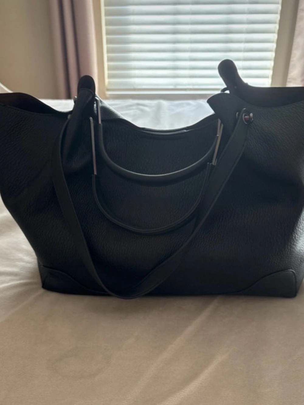 Sondra Roberts Black Pebbled Leather Tote with Dual Handles